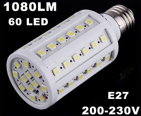 1080LM 200-230V 60 LED E27 Cold White Corn Light LED Bulb Light 5pcs/lot