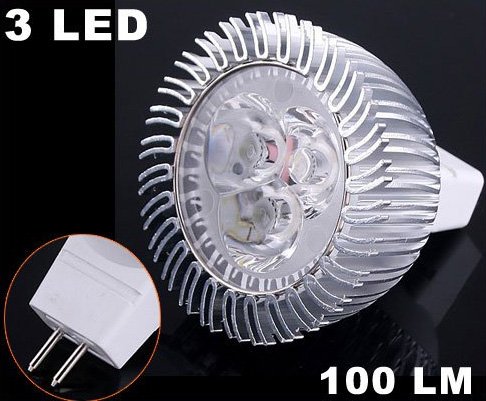 Energy Saving 100LM 3W Cold White 3 LED MR16 Light Bulb Free Shipping Retail