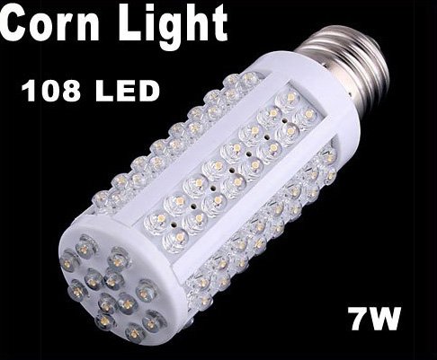 108 LED E27 Screw Corn Light Bulb 7W Warm Light 10pcs/lot Free Shipping