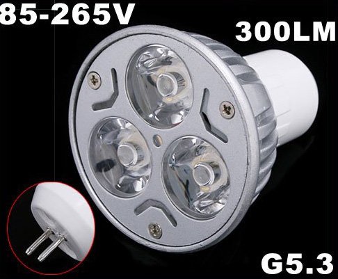 Energy G5.3 85-265V 3*1W Warm White LED Spot Light Lamp Bulb Free Shipping