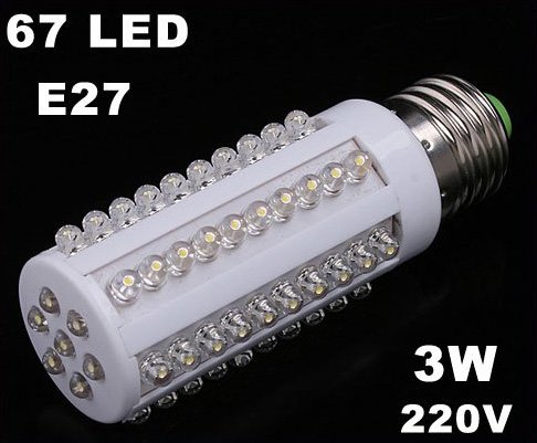 E27 Screw 3W 220V 67 Warm White LED Corn Light Bulb Lamp 10pcs/lot Free Shipping