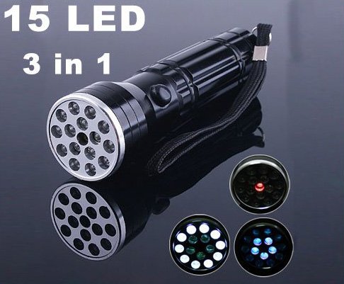 15 LED UV LASER light Lamp Torch Flashlight 10pcs/lot Free Shipping