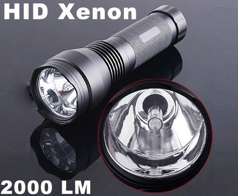 24W 2000LM Ultra-Bright Waterproof HID Xenon Flashlight Torch Black Free shipping