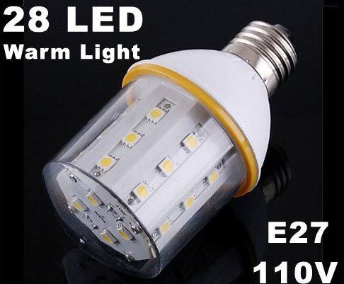 10pcs/lot 3500K 110V 4.5W E27 SMD Warm Light 28 LED Bulb Lamp Free Shipping