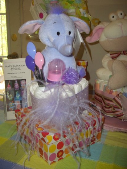 Purple Elephant Cup Cake Diaper Cake