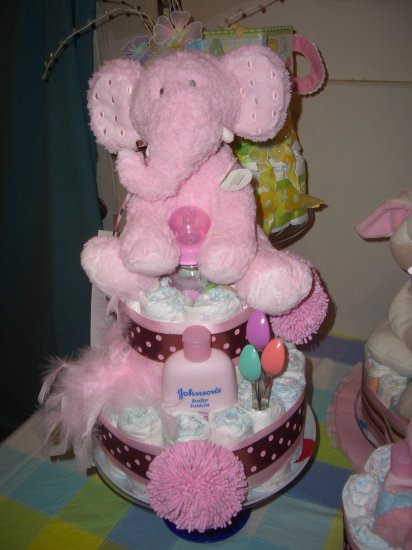 Macy Baby cake pink and brown polka dot diaper cake