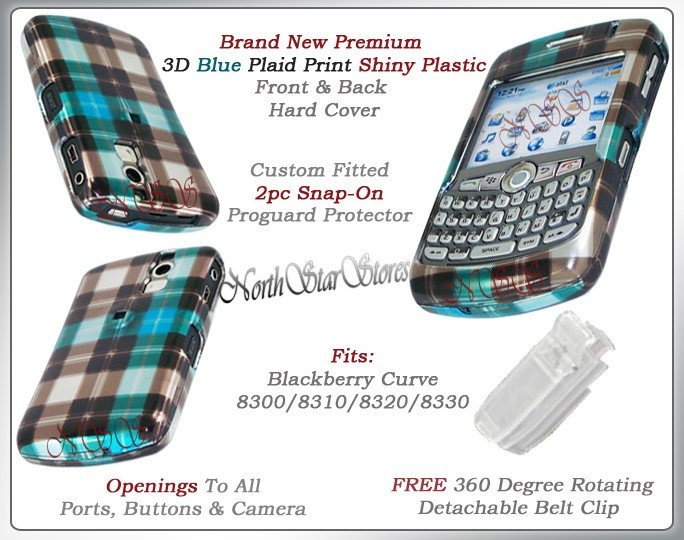 BLACKBERRY CURVE 8320 8330 BLUE PLAID CHECK COVER CASE