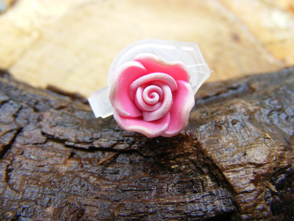 Small Variegated Pink Clay Rose Micro Geocaching Container