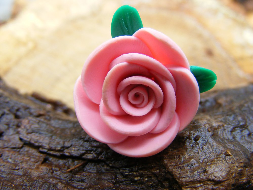 Large Pink Clay Rose Micro Geocaching Container