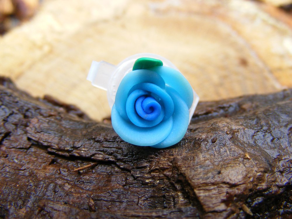 Small Blue Clay Rose Micro Geocaching Container