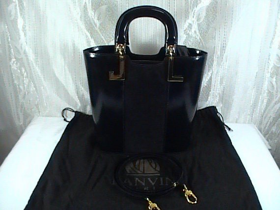 Auth Lanvin Paris 2way handbag, black, Suede/leather ,Used
