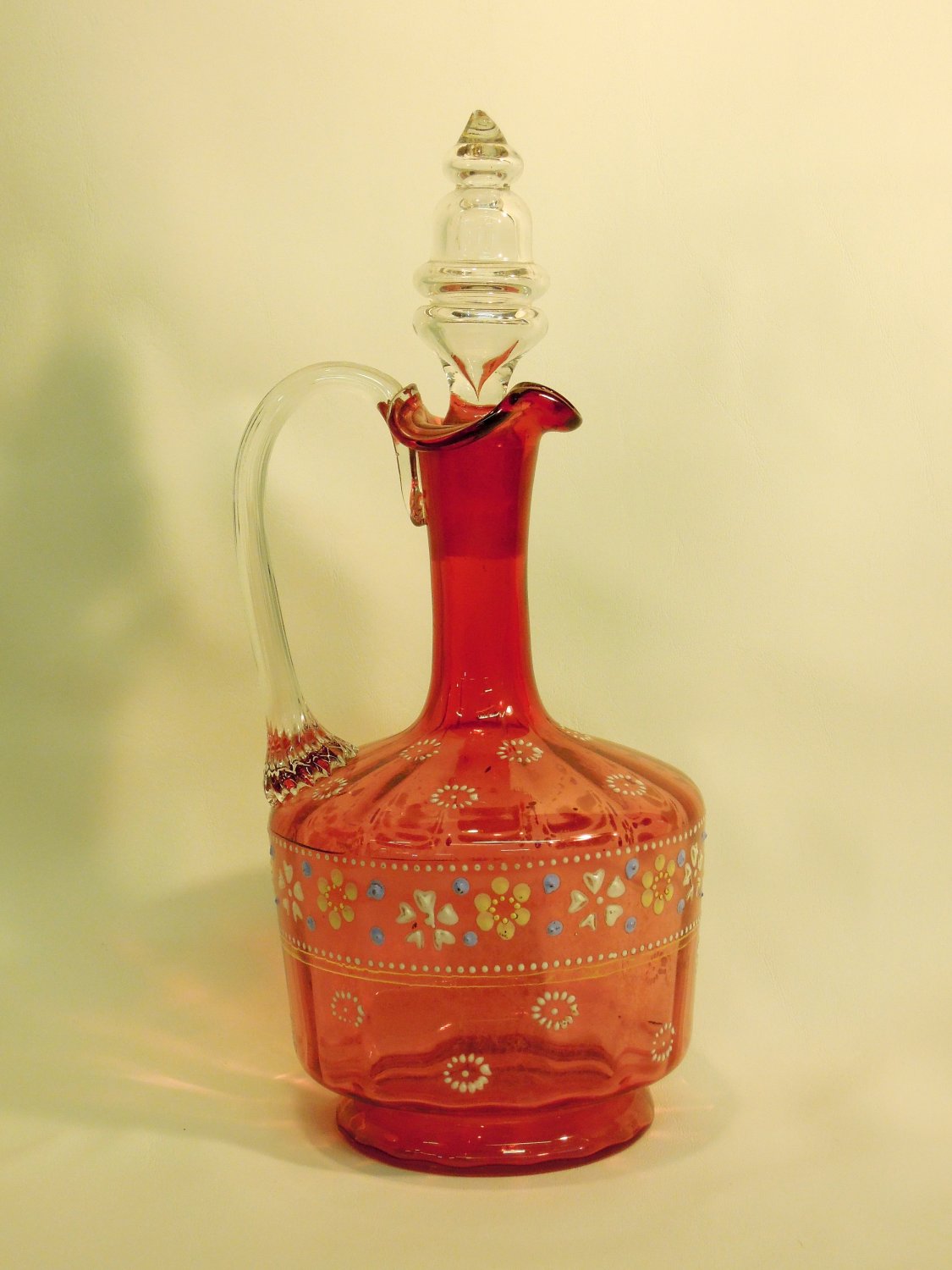 Antique Bohemian Decanter Bohemian Glass Red Enamel Stunning