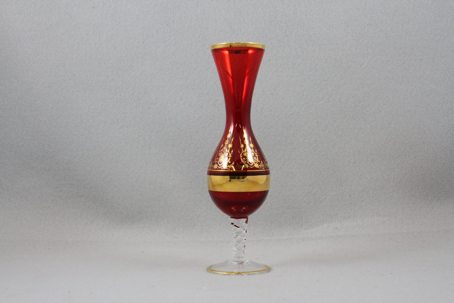 Vintage Venetian Vase Ruby Red To Clear With Gold Trim