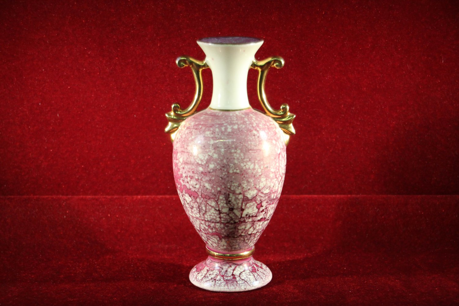 Vintage Porcelain Vase Two Handled Pink Rose Gilded Elegant