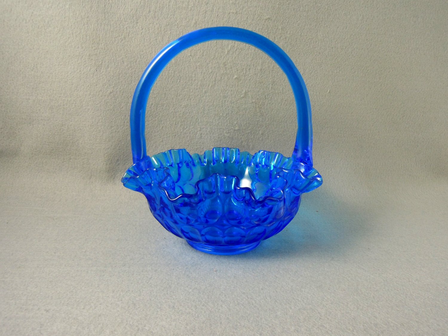 Fenton Glass Basket Cobalt Blue Ruffled Rim 8 Inch