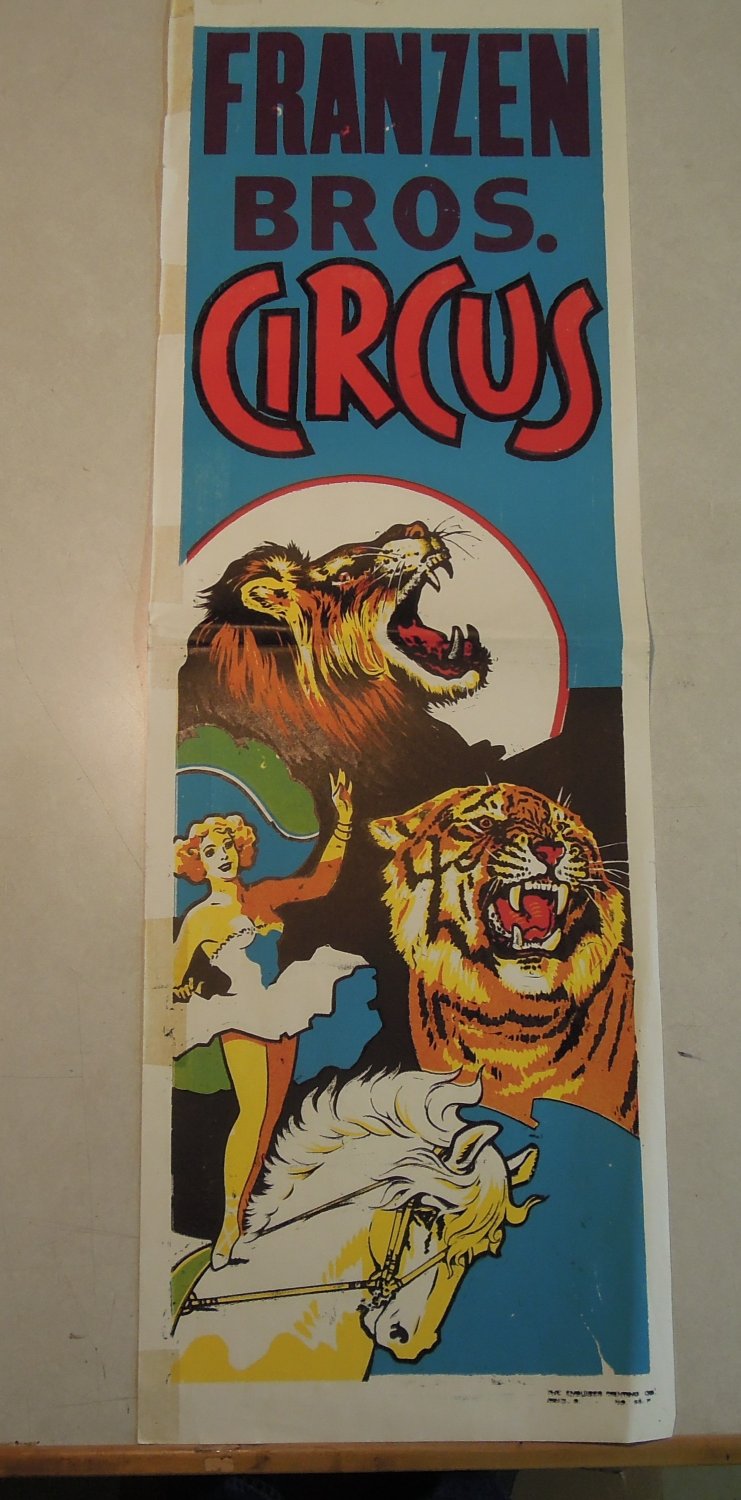 Franzen Brothers Circus Vintage Poster Woman Riding Horse Tiger Lion 2