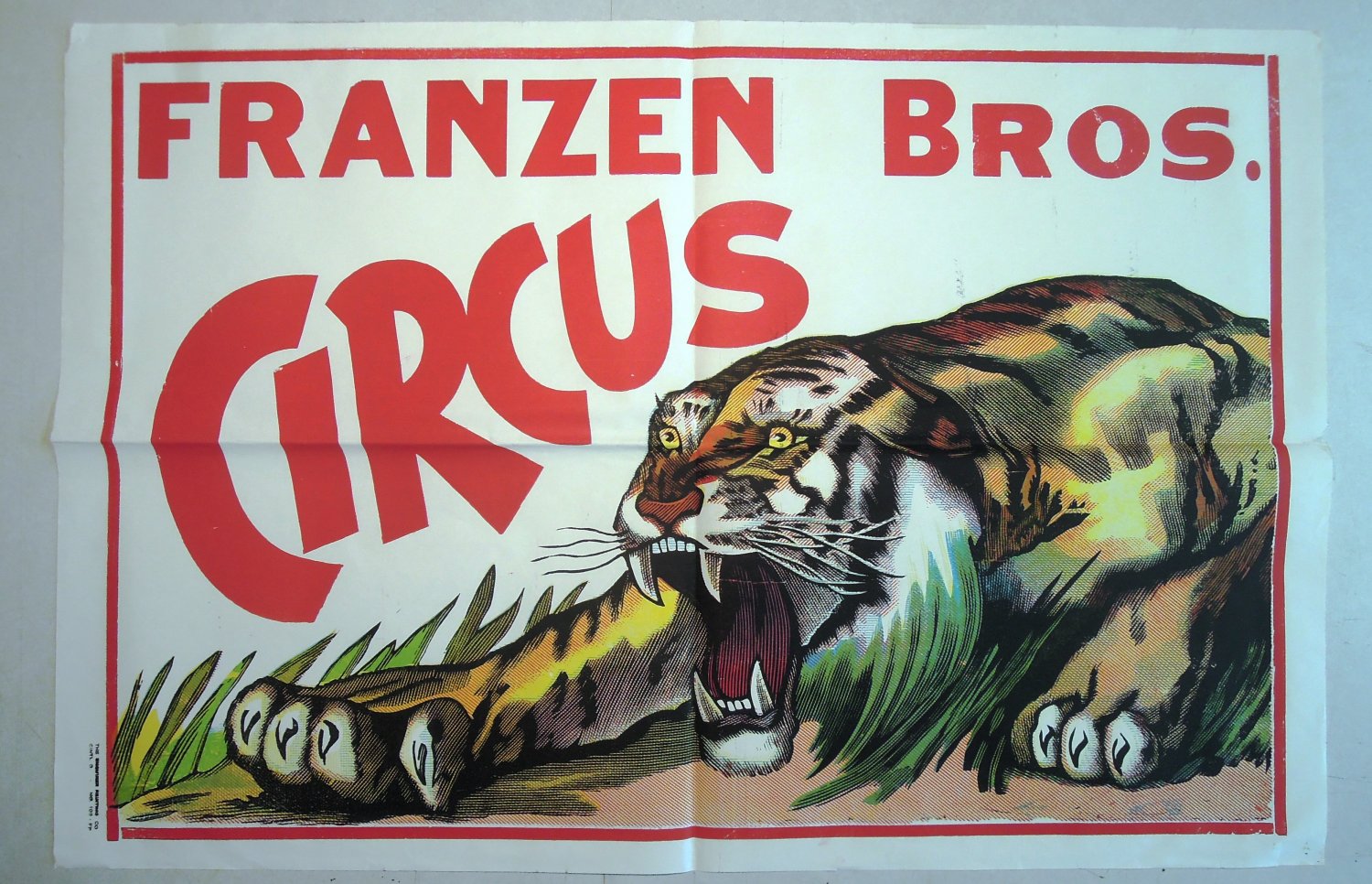 Franzen Brothers Circus Vintage Poster Roaring Crouching Tiger 3