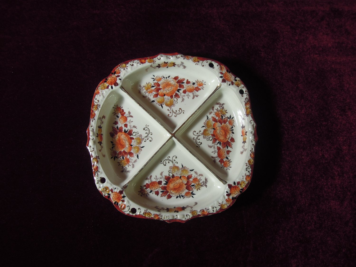 Antique Noritake Nippon Compartment Dish Flowers RARE PATTERN