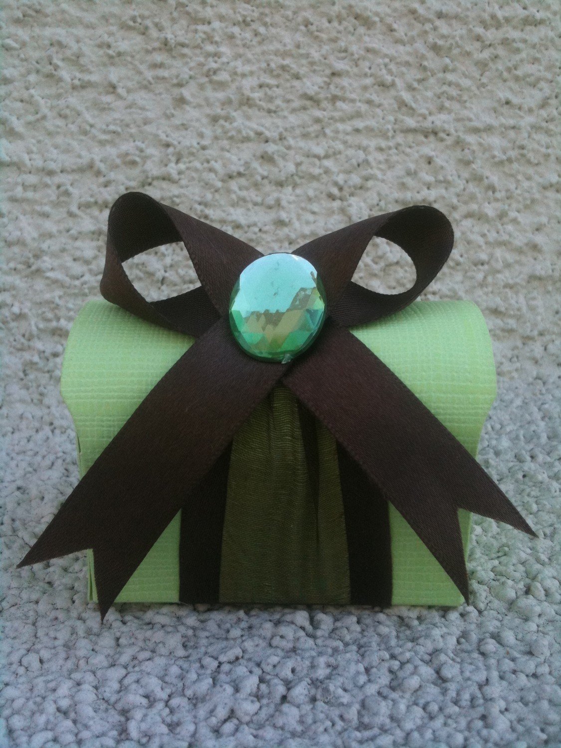 Favor Box- Green treasure box with brown ribbon