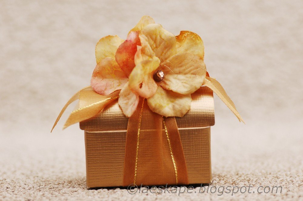 Favor Box- Gold treasure box with Gold Flower
