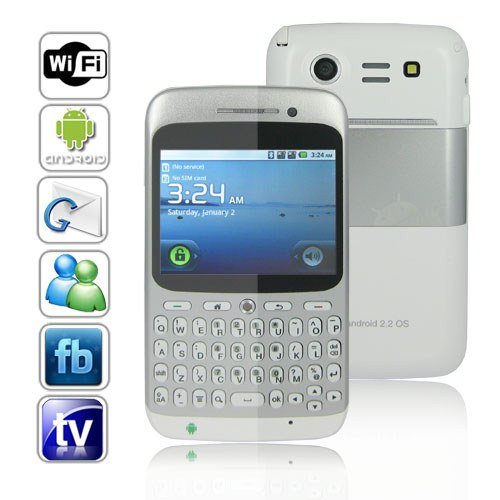 Dual SIM Android 2.2 OS QWERTY Touchscreen Smart Phone Support WIFI + GPS - White