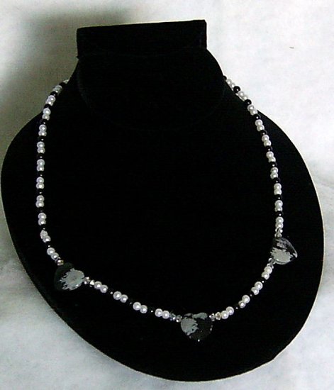 Obsidian Snowflake Heart Trio 21 Inch Necklace