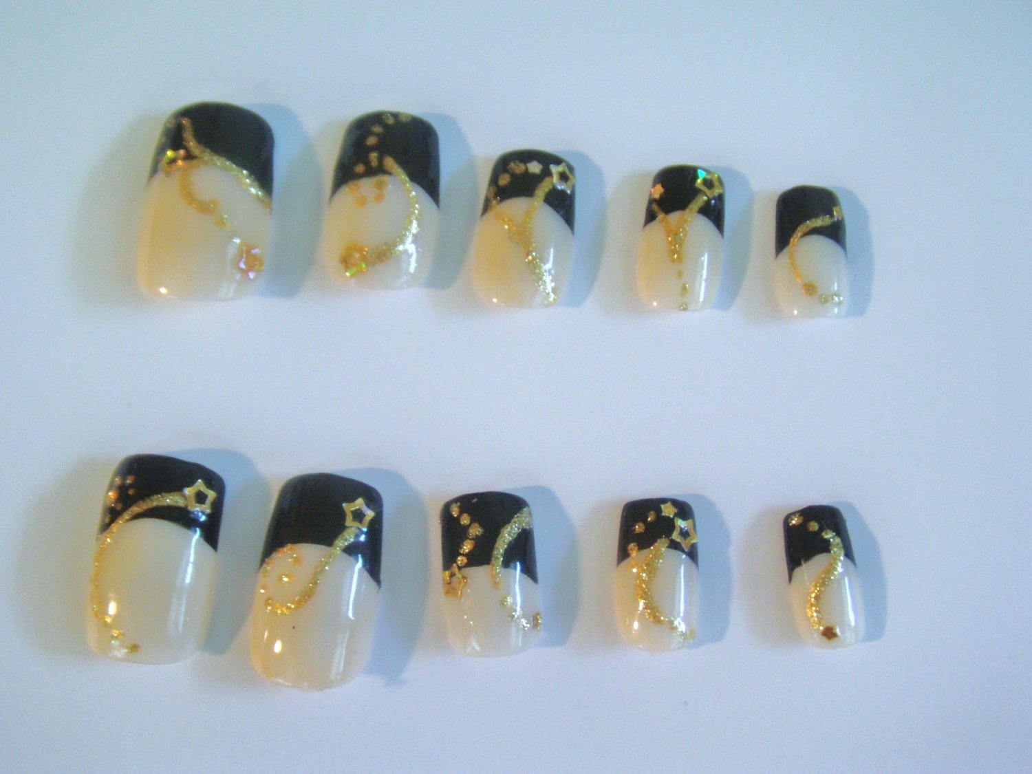 SALE! Black French with Gold Stars Nail Set