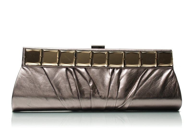 MIRROR FAUX LEATHER PEWTER CLUTCH EVENING BAG