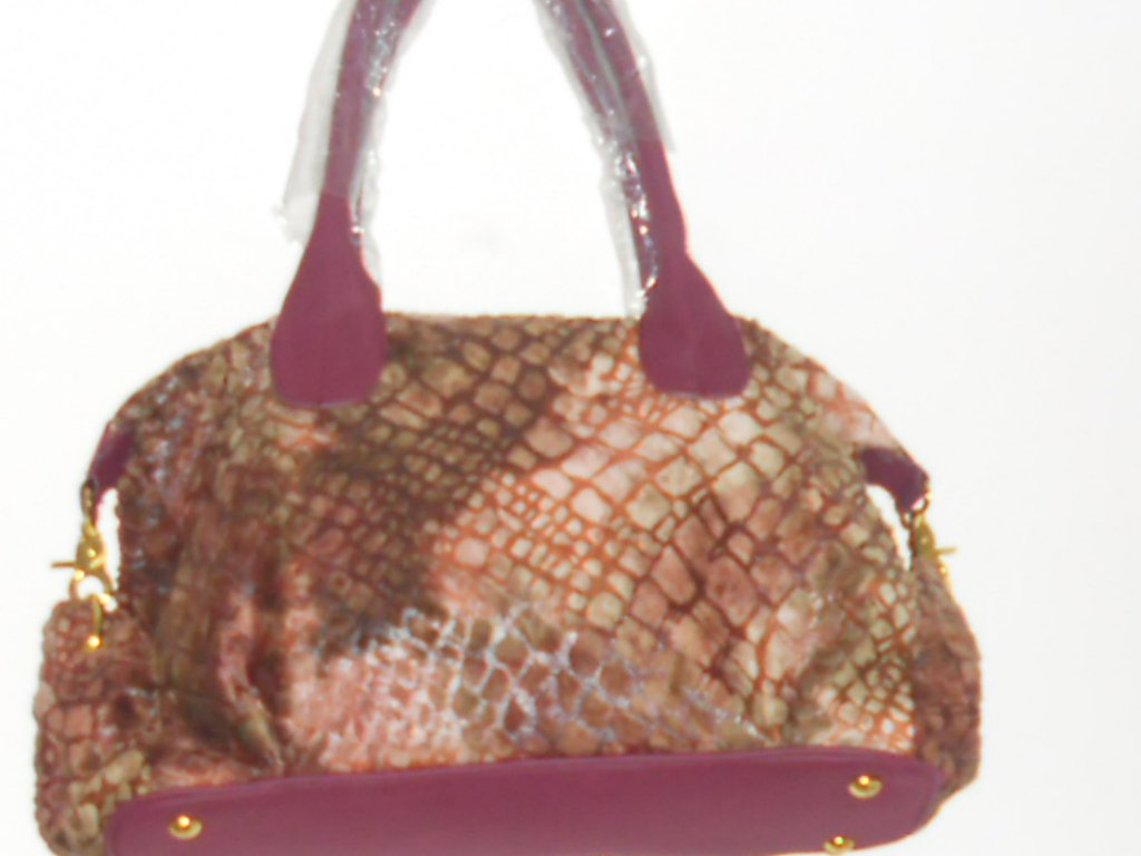 PLUSH PURPLE AND TAN COLOR FAUX FUR AND STIMULATED LEATHER SATCHEL HANDBAG