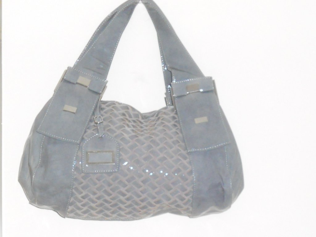 GREY STIMULATED PATENT LEATHER WOVEN HANDBAG