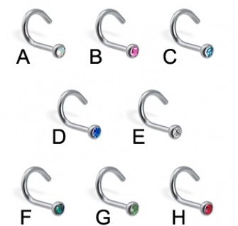 Nostril Screw Nose Pin Nose Ring Stainless Steel with CZ Jewel Pink Green Opal Blue Gem