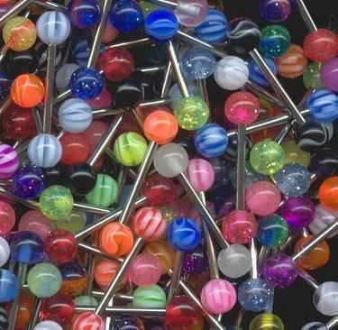 UV Tongue Barbells UV Various Designs Checkers, Glitter, Stars, Many More