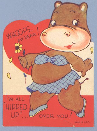 Vintage Valentine ALL HIPPED UP Hippo 1940s