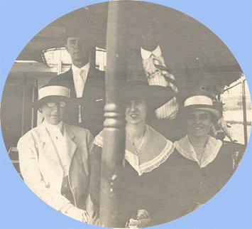Vintage Photo 1910s GROUP ON BOAT Ferry HAT