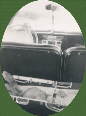 Vintage Photo BABY Infant IN CAR CARRIER 1952