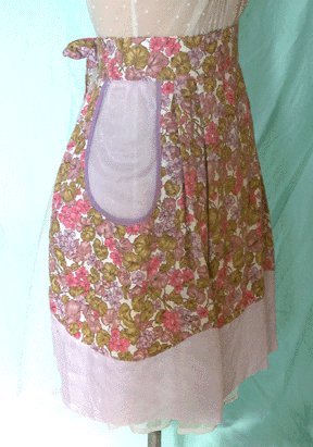 Vintage APRON 1950s Sheer LAVENDER with FLORAL Contrast
