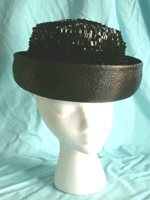 Vintage 1960s BLACK HAT with Vinyl Ruffled Crown