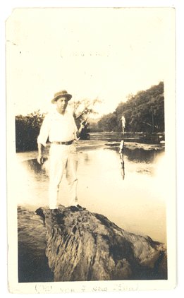 VINTAGE 1930s Photo MAN on Rock FISHING