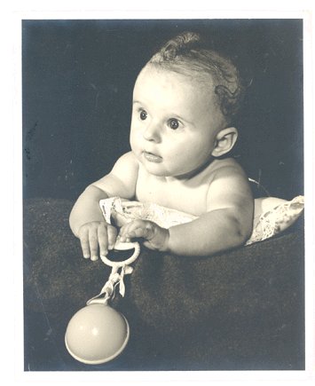VINTAGE Photo BABY Infant with RATTLE