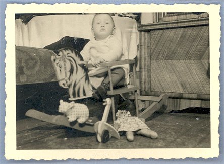Vintage PHOTO 1940s BABY Rocking Horse TOYS Toy DOLL
