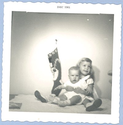 Vintage PHOTO Christmas 1961 TODDLER & BABY Stocking