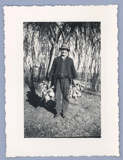 Vintage Photo MAN WITH TURNIPS in FEDORA HAT