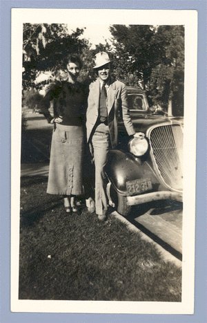 Vintage Photo COUPLE w/HUDSON TERRAPLANE Classic Car
