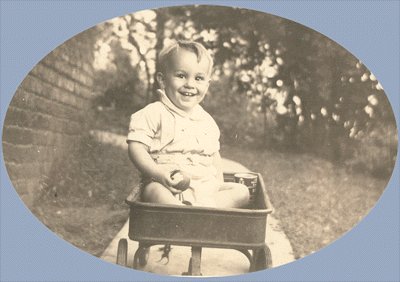 Vintage Photo BOY riding LITTLE RED WAGON 1940s