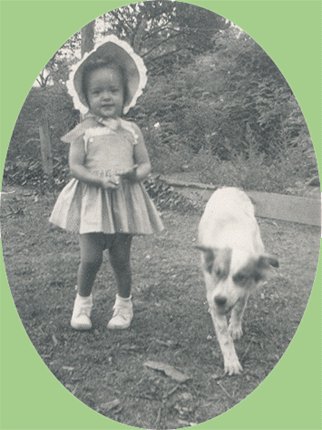 Vintage Photo Girl in BONNET with DOG 1940s
