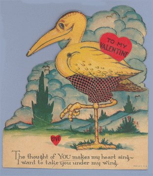 Vintage Valentine STORK/CRANE Mechanical BIRD Card
