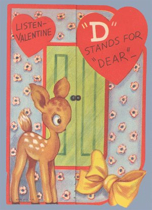 Vintage Valentine D STANDS FOR DEAR 1930s/40s fold-out