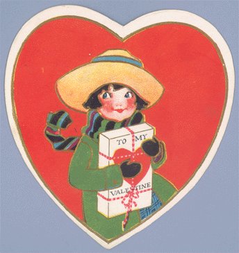 Vintage Valentine DIE-CUT EMBOSSED HEART Girl in Hat