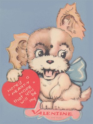 Vintage Valentine DOG ears move - Cute! MECHANICAL