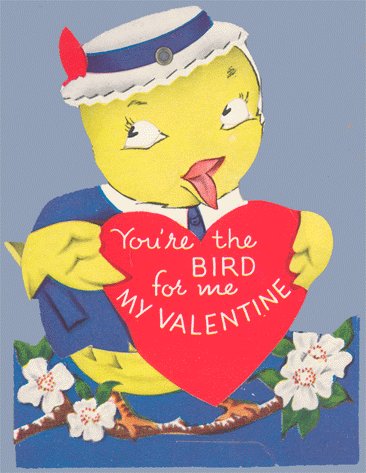 Vintage Valentine YOU'RE THE BIRD in hat MECHANICAL 40s